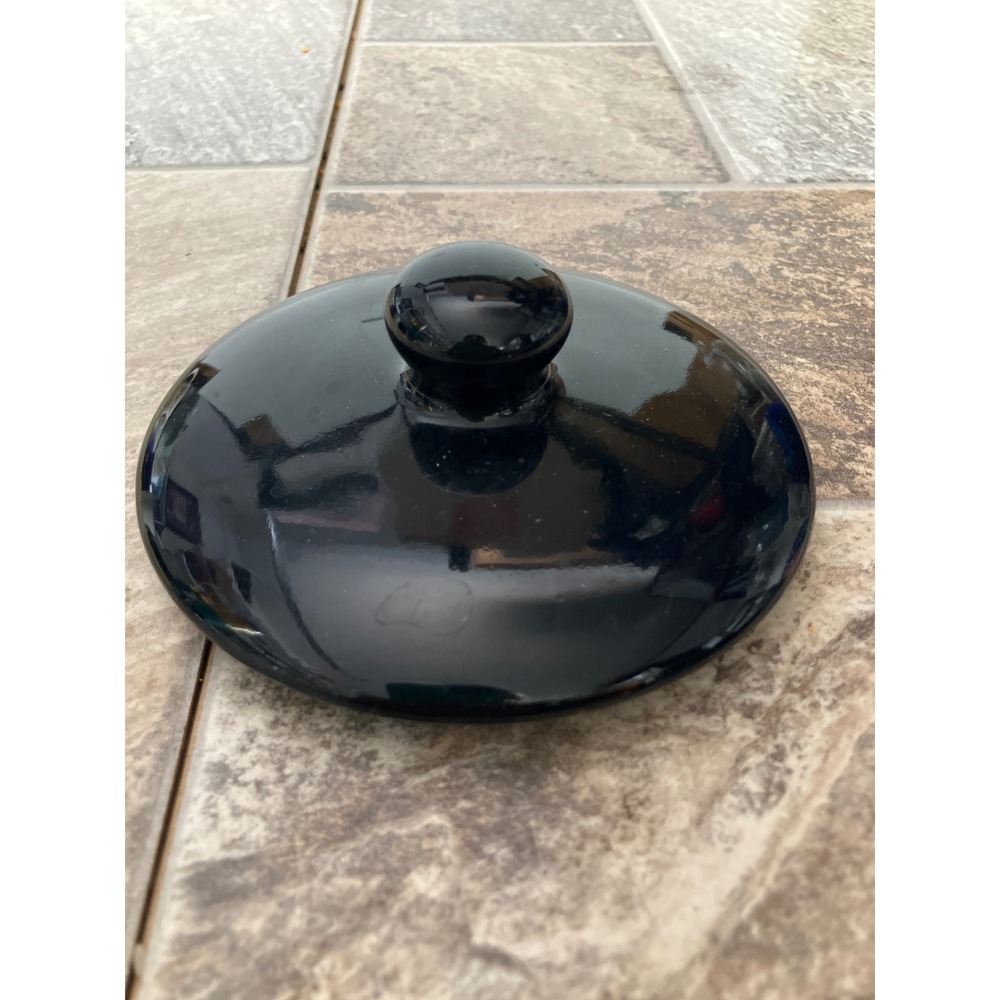 Dark Cobalt Blue Ceramic Replacement Lid with Ball Knob Handle 4.75 Inch Round